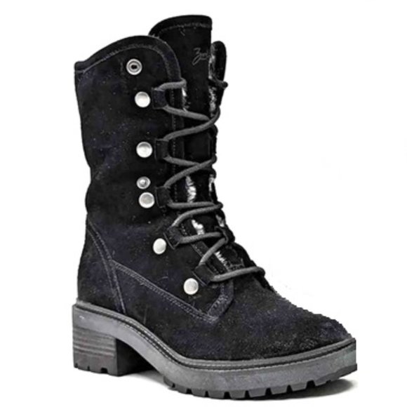Zodiac Mid-calf Winter Combat Boots Leather Faux Fur lined Sz 9.5 - Picture 1 of 10